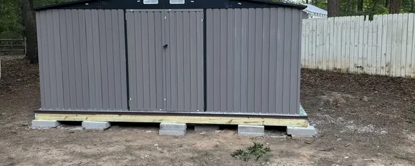 Garden shed built on a leveled base
